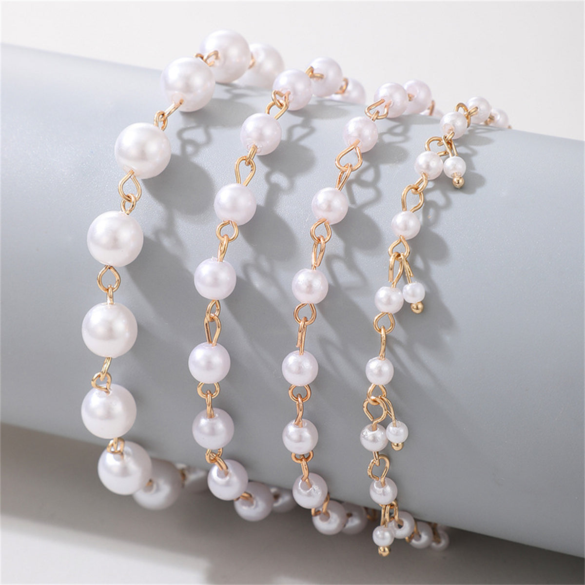 Pearl & 18K Gold-Plated Chain Anklets Set