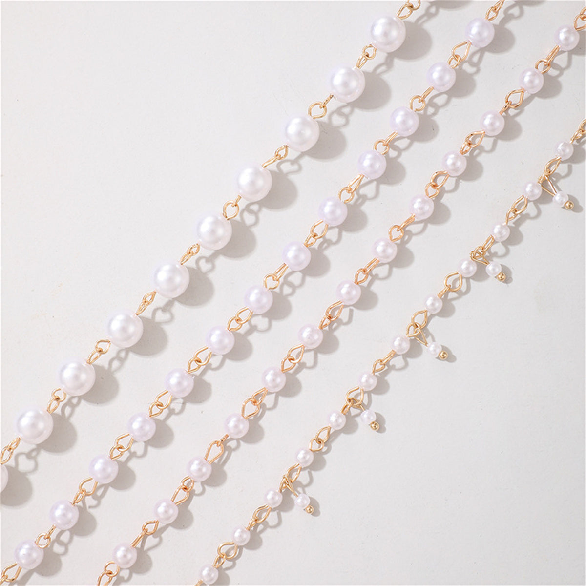 Pearl & 18K Gold-Plated Chain Anklets Set