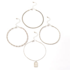Silver-Plated Snake & Rope Chain Charm Anklet Set