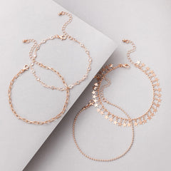 Cubic Zirconia & 18K Rose Gold-Plated Bead & Star Station Anklet Set