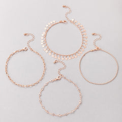 Cubic Zirconia & 18K Rose Gold-Plated Bead & Star Station Anklet Set