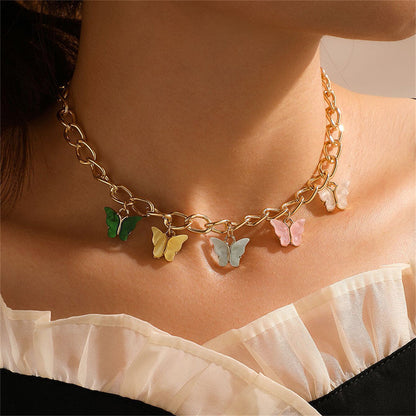 Pastel Acrylic & 18K Gold-Plated Chain Butterfly Station Necklace