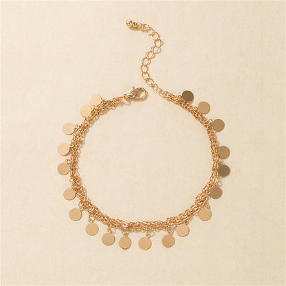 18K Gold-Plated Disc Charm Layered Anklet, gold anklet bracelet, vintage-inspired design, detail close-up