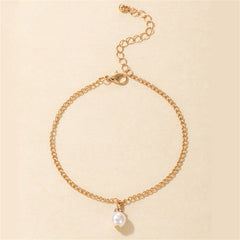 Pearl & 18K Gold-Plated Charm Anklet