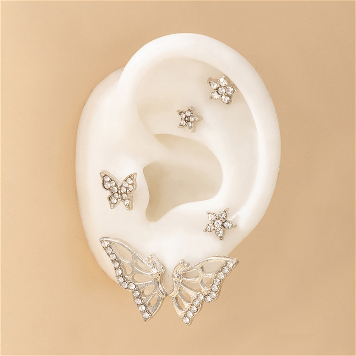 Cubic Zirconia and Silver-Plated Butterfly Earrings Set, silver stud earrings for women, everyday style, lifestyle look