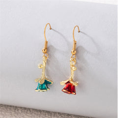 Red & Green Rose Drop Earrings