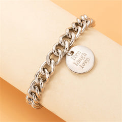 Silver-Plated 'Live Laugh Love' Chunky Curb Chain Anklet