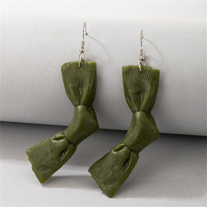 Green Polymer Clay and Silver-Plated Bow Drop Earrings, silver drop earrings for women, everyday style, front view