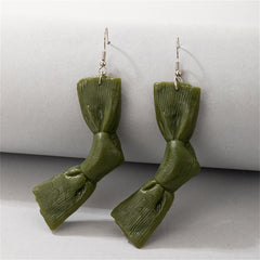 Green Polymer Clay & Silver-Plated Bow Drop Earrings