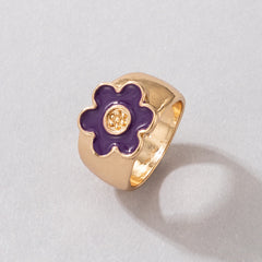 Purple Enamel & 18K Gold-Plated Milgrain Sunflower Ring
