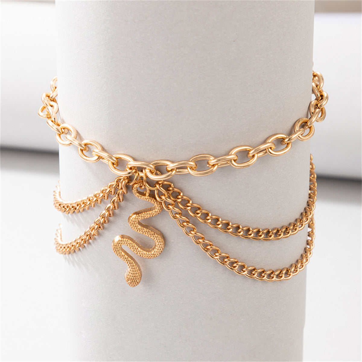 18K Gold-Plated Snake Layered-Chain Anklet, gold anklet bracelet, everyday style, side view