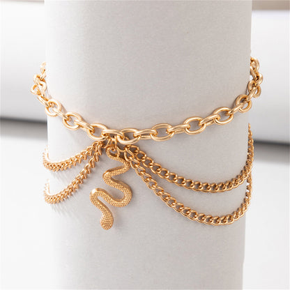 18K Gold-Plated Snake Layered-Chain Anklet, gold anklet bracelet, everyday style, side view