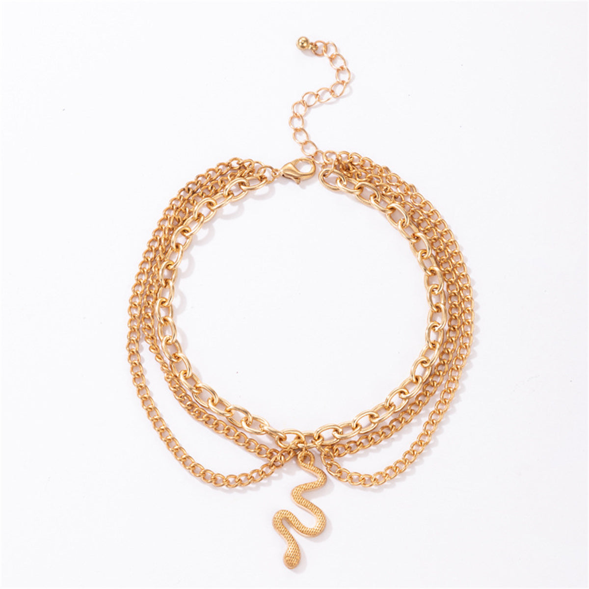 18K Gold-Plated Snake Layered-Chain Anklet, gold anklet bracelet, everyday style, detail close-up