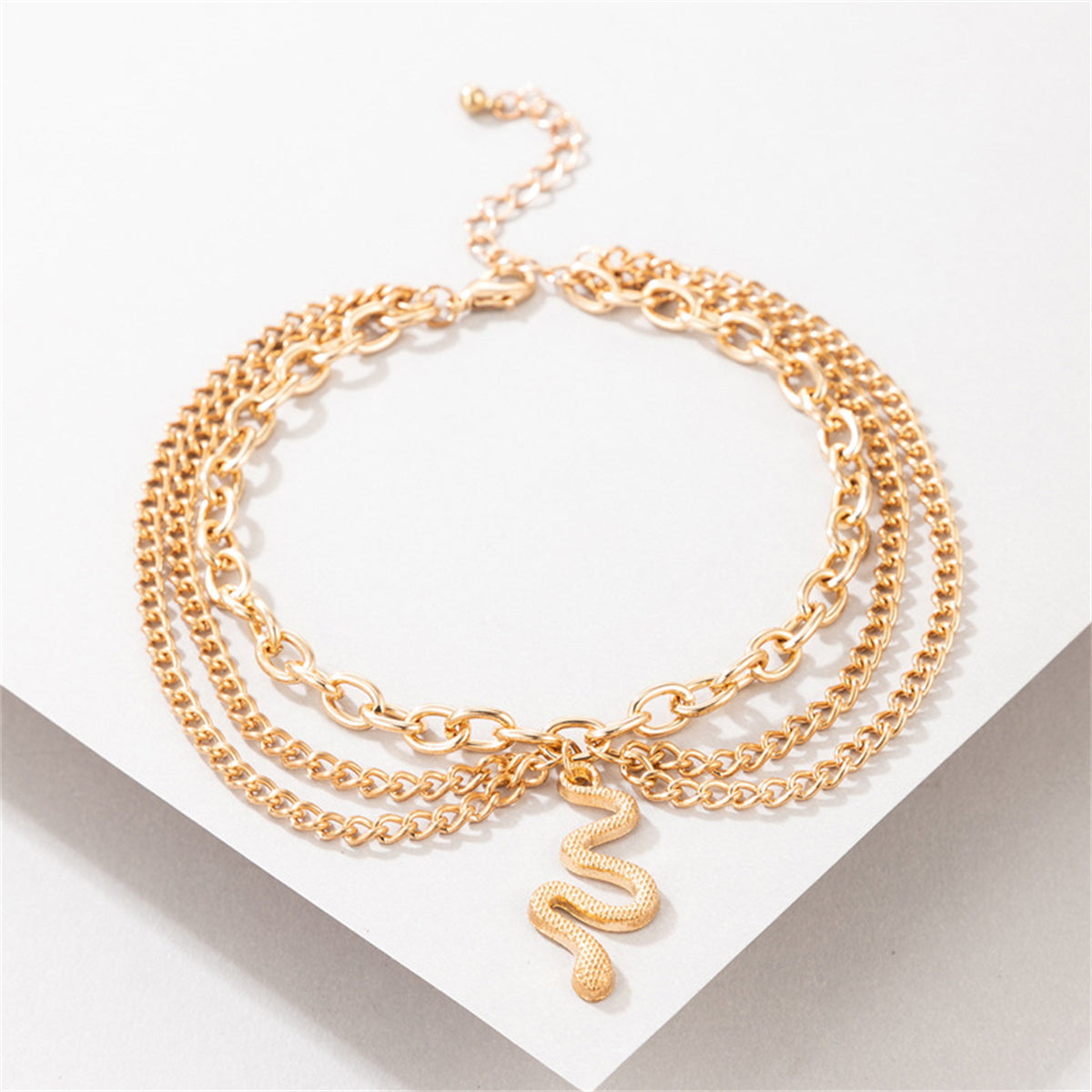 18K Gold-Plated Snake Layered-Chain Anklet, gold anklet bracelet, everyday style, styled look