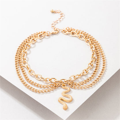 18K Gold-Plated Snake Layered-Chain Anklet, gold anklet bracelet, everyday style, styled look