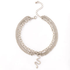 Silver-Plated Snake Charm Layered-Chain Anklet