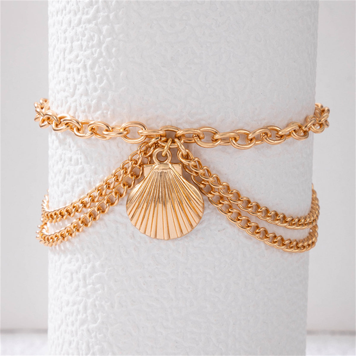 18K Gold-Plated Seashell Charm Layered Anklet