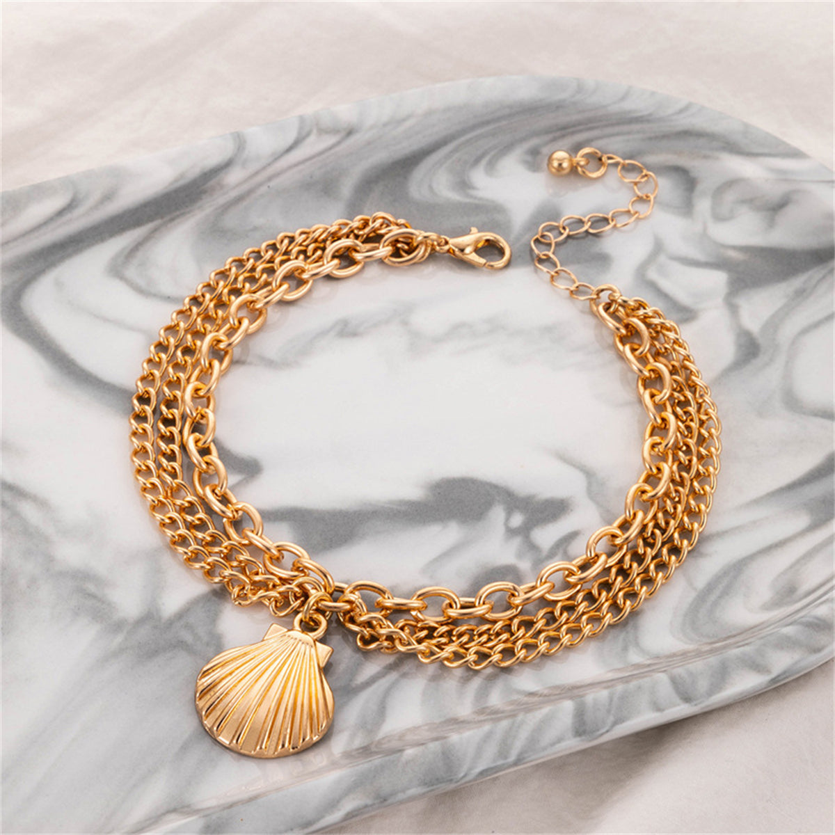 18K Gold-Plated Seashell Charm Layered Anklet