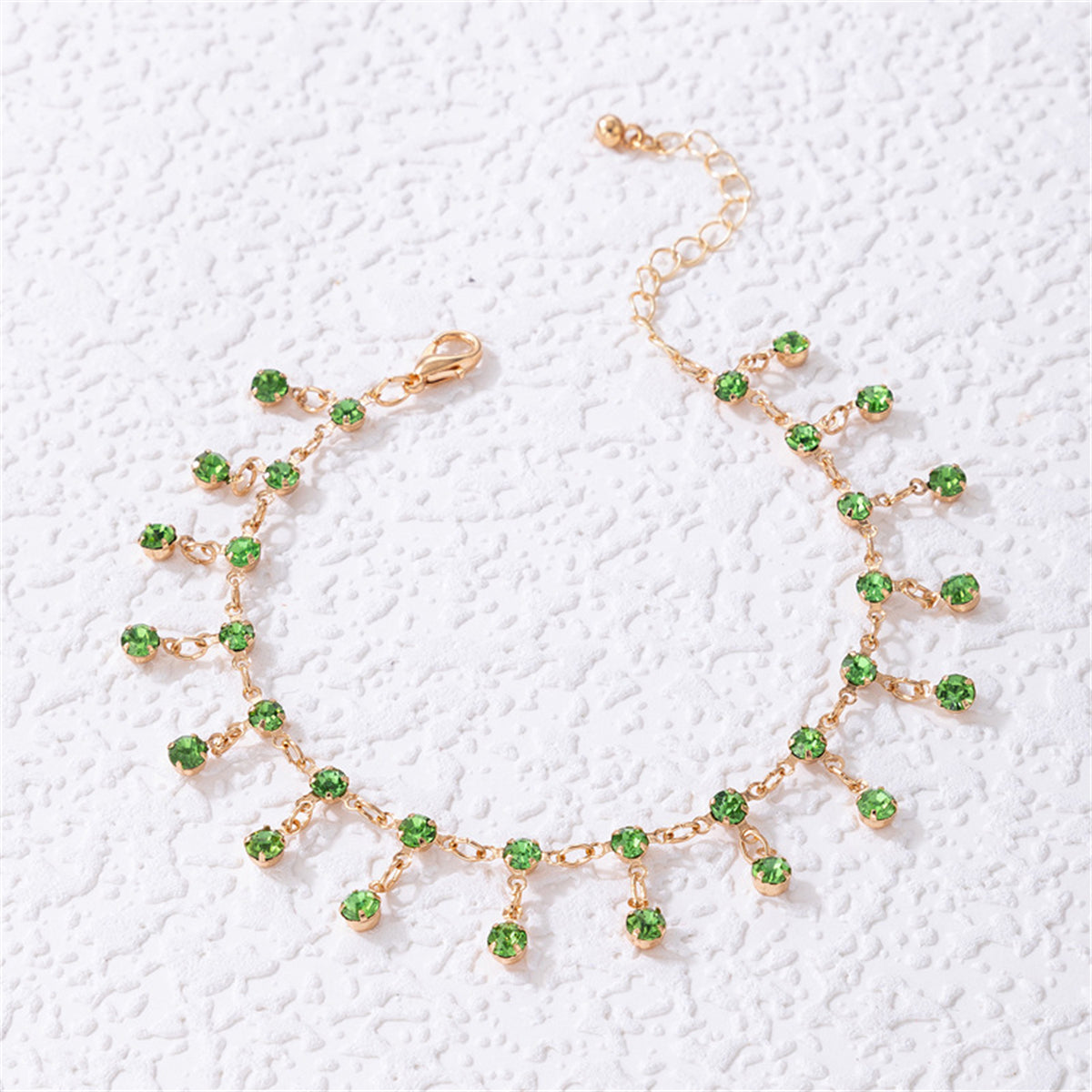 Green Cubic Zirconia & 18K Gold-Plated Tassel Anklet