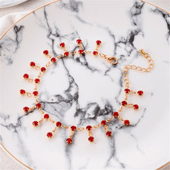 Red Cubic Zirconia & 18K Gold-Plated Tassel Anklet