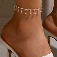Cubic Zirconia & 18K Gold-Plated Tassel Anklet