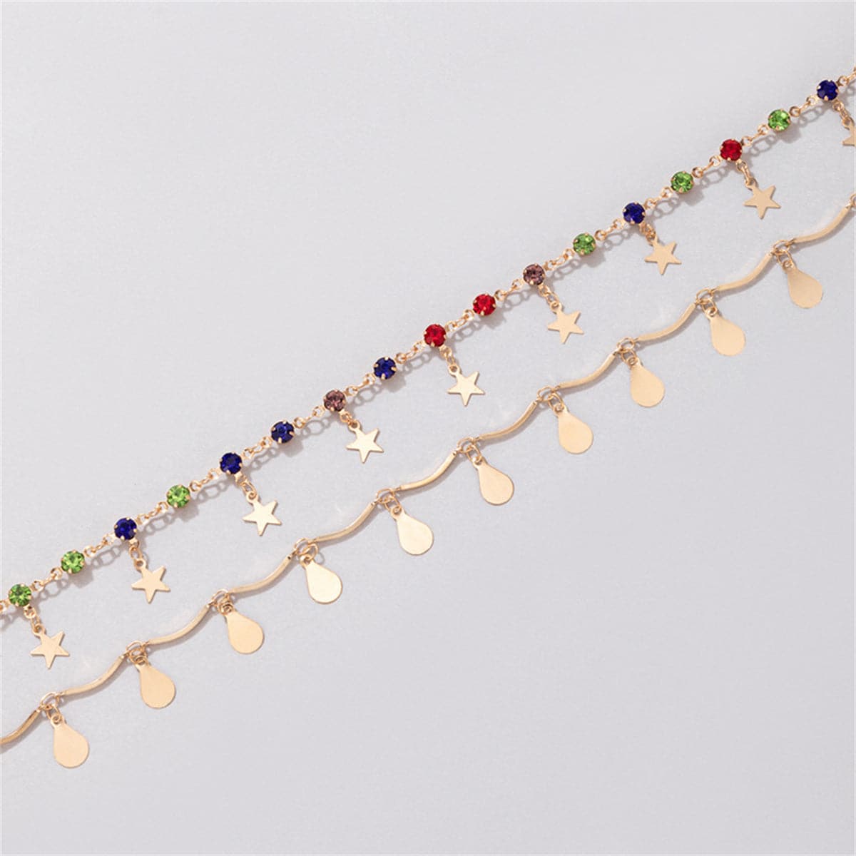 Cubic Zirconia & 18K Gold-Plated Star-Charm Anklet Set