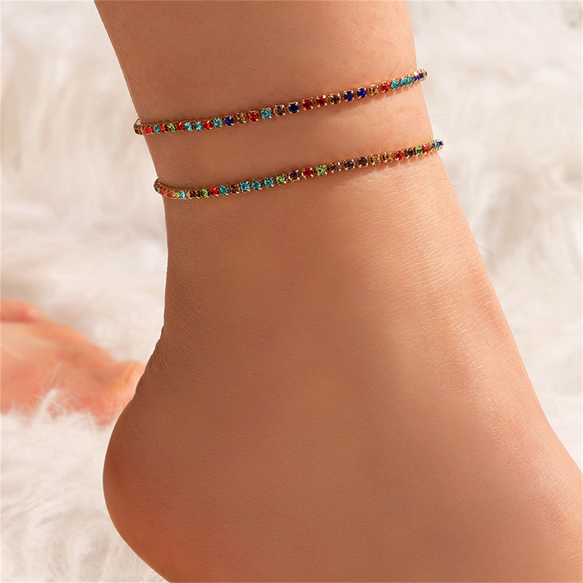 Cubic Zirconia & 18K Gold-Plated Tennis Anklet Set