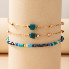 Multicolor Howlite & Turquoise 18K Gold-Plated Beaded Anklet Set