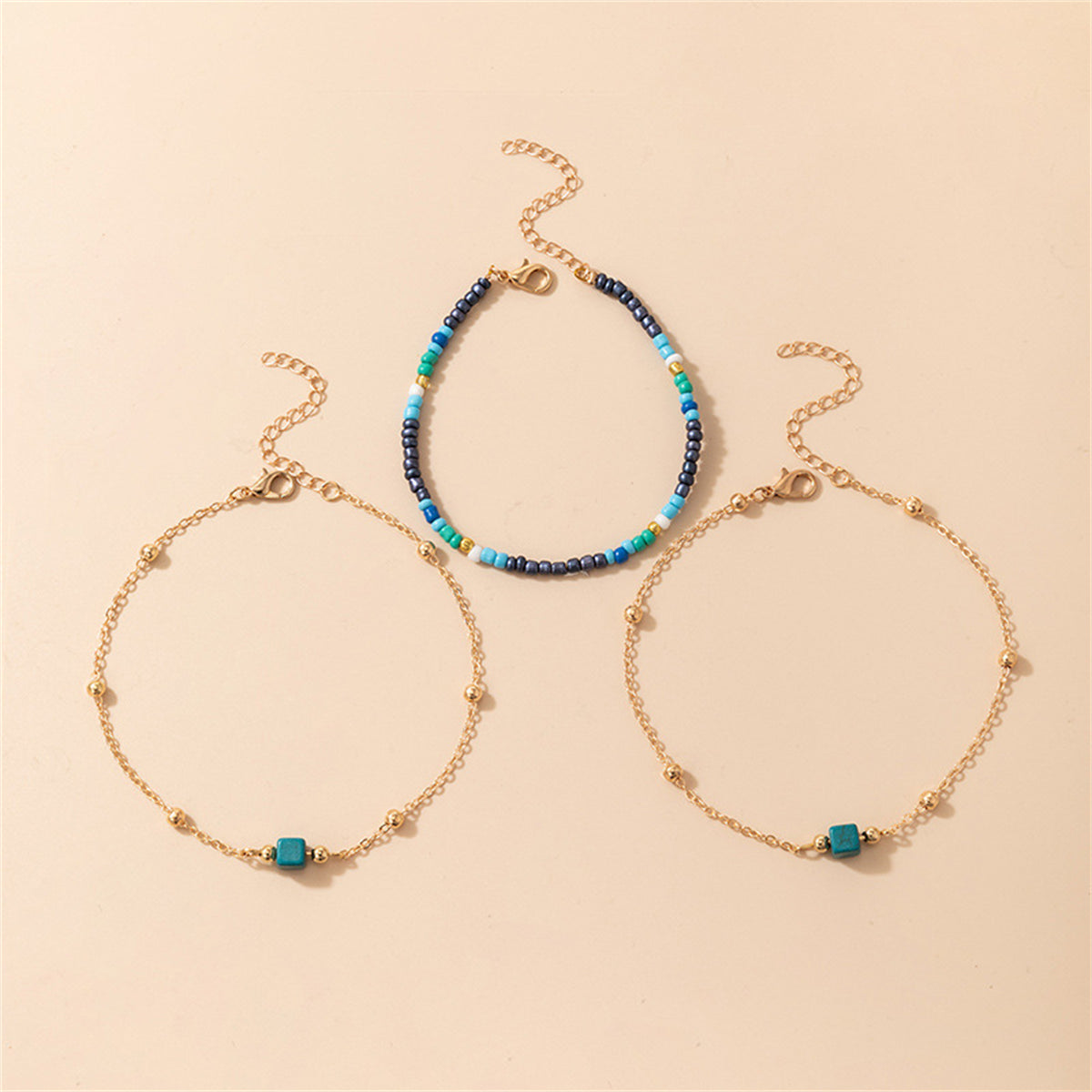 Multicolor Howlite & Turquoise 18K Gold-Plated Beaded Anklet Set