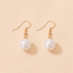 White Pearl & 18K Gold-Plated Hook Drop Earrings