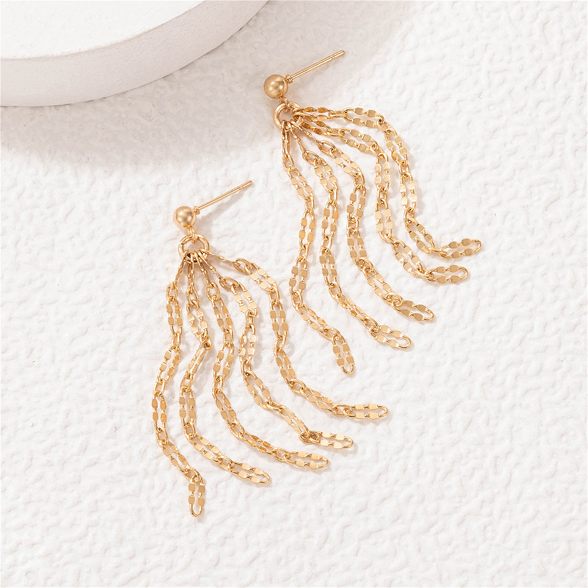 18K Gold-Plated Link Tassel Drop Earrings, gold drop earrings for women, vintage-inspired design, styled look