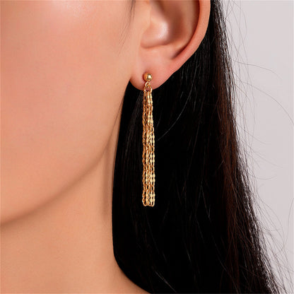 18K Gold-Plated Link Tassel Drop Earrings, gold drop earrings for women, vintage-inspired design, front view