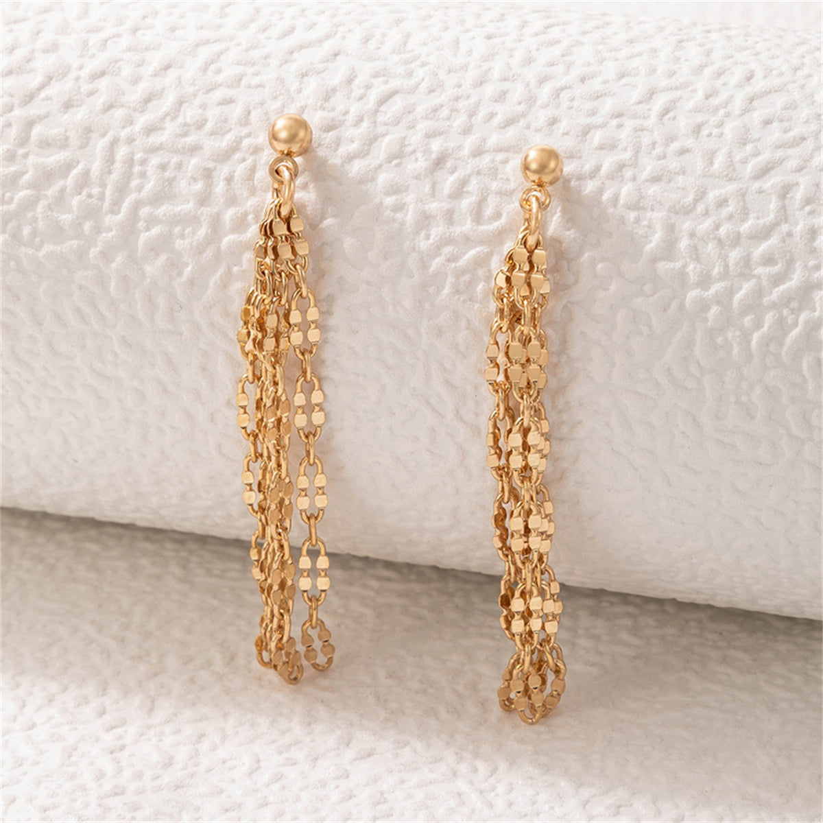 18K Gold-Plated Link Tassel Drop Earrings, gold drop earrings for women, vintage-inspired design, lifestyle look