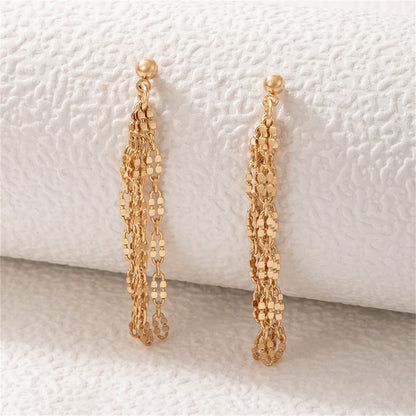 18K Gold-Plated Link Tassel Drop Earrings, gold drop earrings for women, vintage-inspired design, lifestyle look