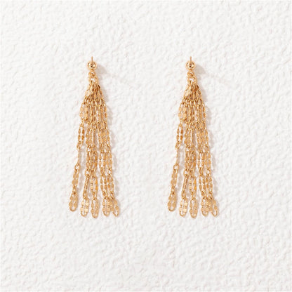 18K Gold-Plated Link Tassel Drop Earrings, gold drop earrings for women, vintage-inspired design, side view