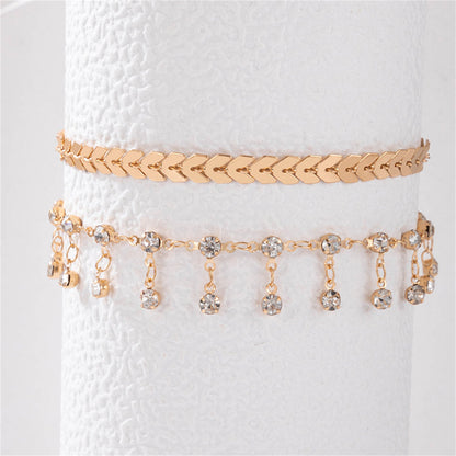 Cubic Zirconia and 18K Gold-Plated Wheat Anklet Set, jewelry gift sets for women, elegant gift for her, side view