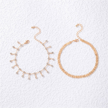 Cubic Zirconia and 18K Gold-Plated Wheat Anklet Set, jewelry gift sets for women, elegant gift for her, detail close-up