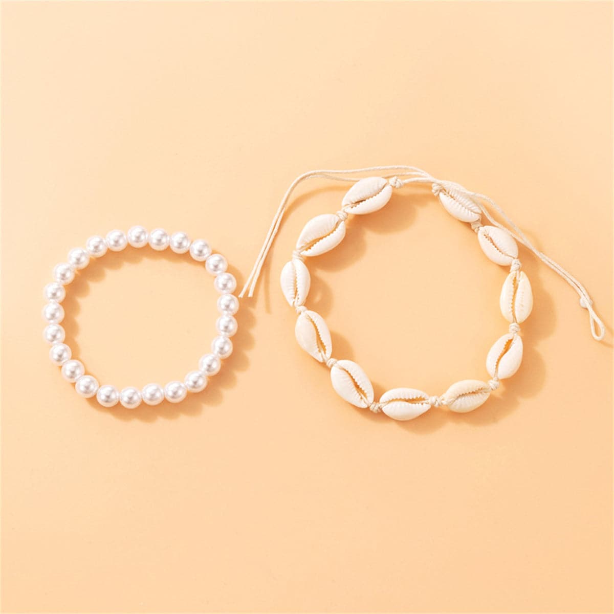 Pearl & Shell Stretch Anklet Set