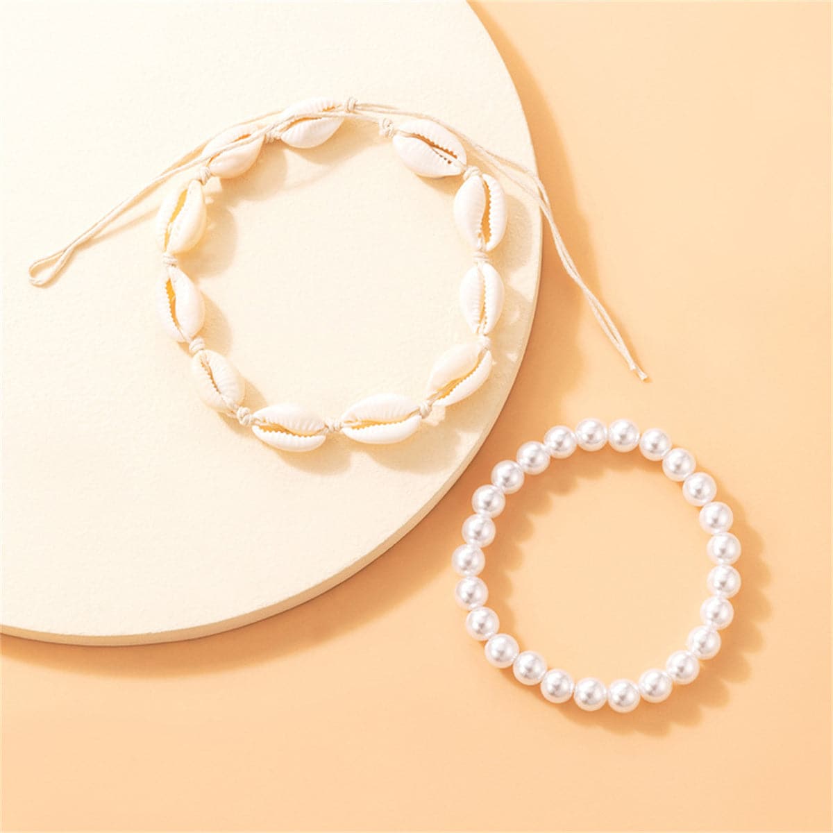 Pearl & Shell Stretch Anklet Set