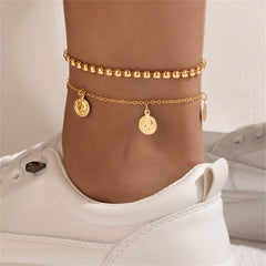18K Gold-Plated Coin Tassel Bead Chain Anklet Set