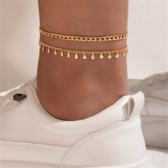 18K Gold-Plated Teardrop Charm Anklet Set