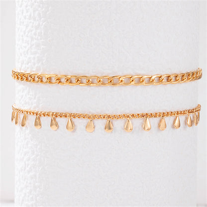 18K Gold-Plated Teardrop Charm Anklet Set, jewelry gift sets for women, everyday style, detail close-up