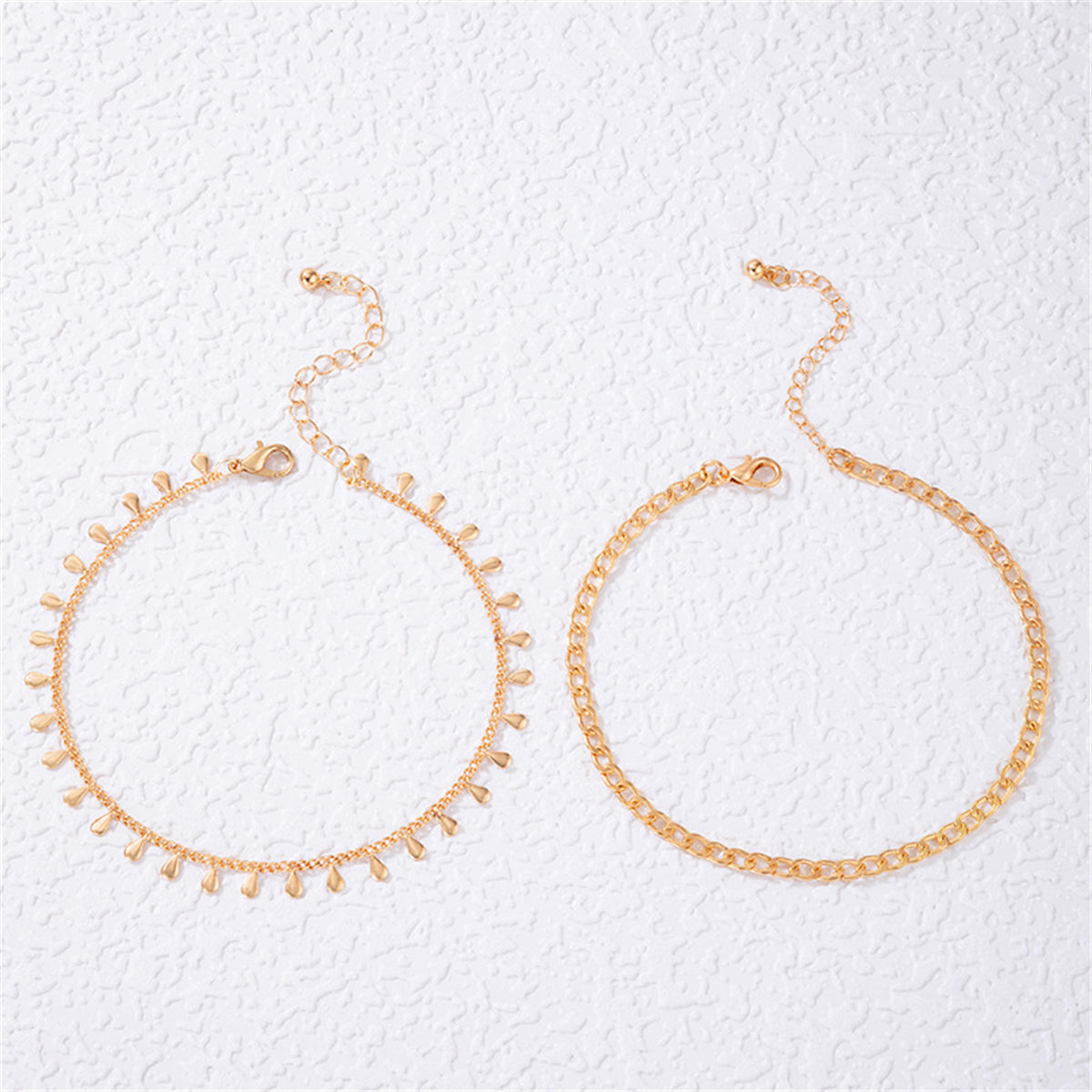 18K Gold-Plated Teardrop Charm Anklet Set