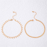 18k Gold-Plated Teardrop Charm Anklet Set