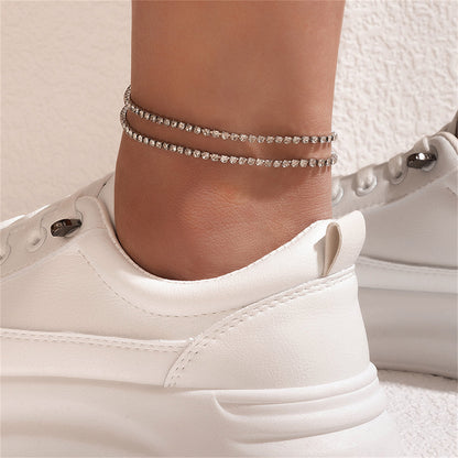 Cubic Zirconia and Silver-Plated Anklet Set, jewelry gift sets for women, elegant gift for her, front view