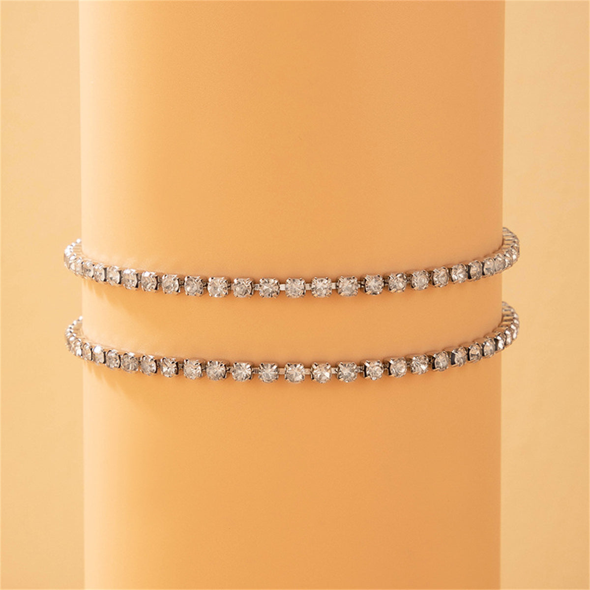 Cubic Zirconia & Silver-Plated Anklet Set