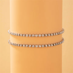 Cubic Zirconia & Silver-Plated Anklet Set