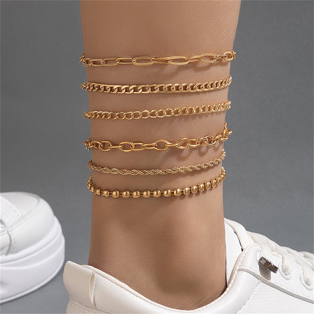18K Gold-Plated Rope-Chain Anklet Set