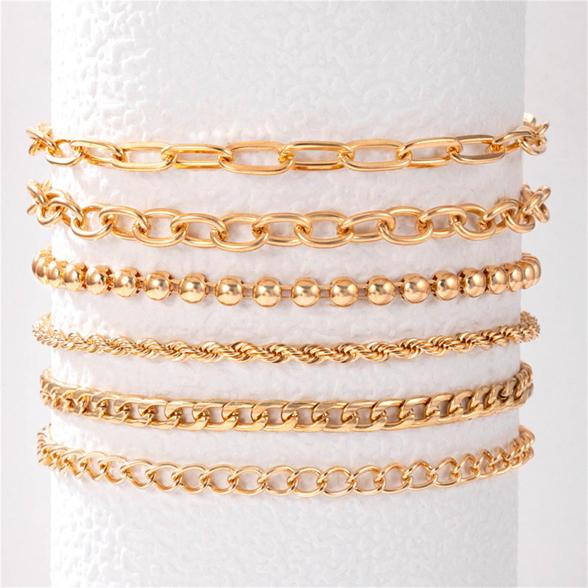 18K Gold-Plated Rope-Chain Anklet Set