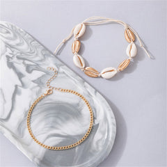 Shell & 18K Gold-Plated Curb Chain Anklet Set